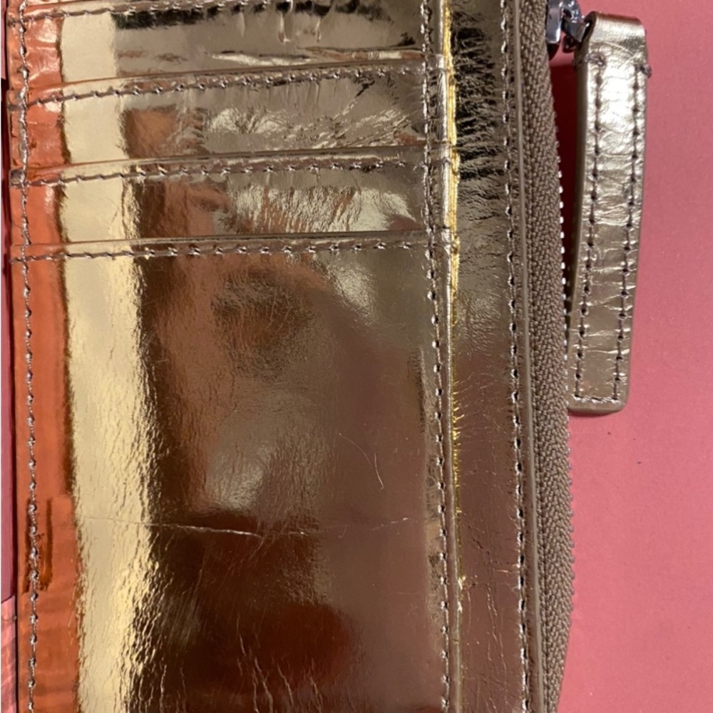 Madewell - Metallic Gold Card Wallet with Zip Wristlet